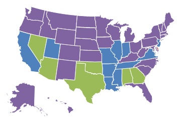 EXHIBIT 1.10, 2000 State Map: 0-10% = Alaska, Colorado, Connecticut, Florida, Hawaii, Idaho, Iowa, Kansas, Kentucky, Maine, Maryland, Massachusetts, Michigan, Minnesota, Montana, Nebraska, New Hampshire, New Mexico, New York, North Carolina, North Dakota, Ohio, Oregon, Pennsylvania, Rhode Island, South Carolina, South Dakota, Vermont, Washington, West Virginia, Wisconsin, Wyoming. 11-25% = Arkansas, California, Illinois, Indiana, Louisiana, Mississippi, Missouri, New Jersey, Tennessee, Utah, Virginia. 26-40% = Alabama, Arizona, Georgia, Nevada, Oklahoma, Texas. 41-60% = none. More than 60% = Delaware.