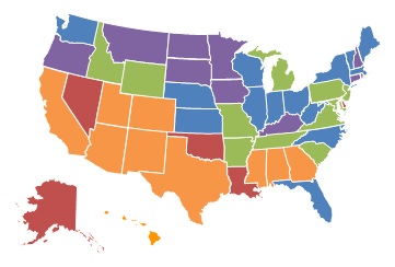 EXHIBIT 1.9, 2000 State Map: 0-10% = Connecticut, Iowa, Kentucky, Minnesota, Montana, New Hampshire, North Dakota, Oregon, Rhode Island, South Dakota. 11-25% = Florida, Illinois, Indiana, Kansas, Maine, Massachusetts, Nebraska, New York, North Carolina, Ohio, Vermont, Washington, West Virginia, Wisconsin. 26-40% = Arkansas, Idaho, Maryland, Michigan, Missouri, New Jersey, Pennsylvania, South Carolina, Tennessee, Virginia, Wyoming. 41-60% = Alabama, Arizona, California, Colorado, Georgia, Hawaii, Mississippi, New Mexico, Texas, Utah. More than 60% = Alaska, Delaware, Louisiana, Nevada, Oklahoma.