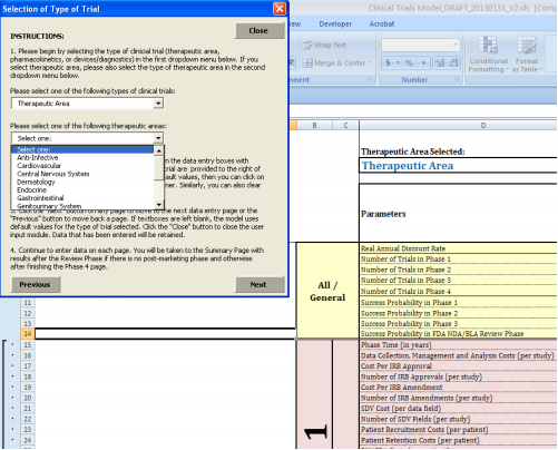 Figure C - 3: Selection of Type of Trial Screen for Examination of Costs