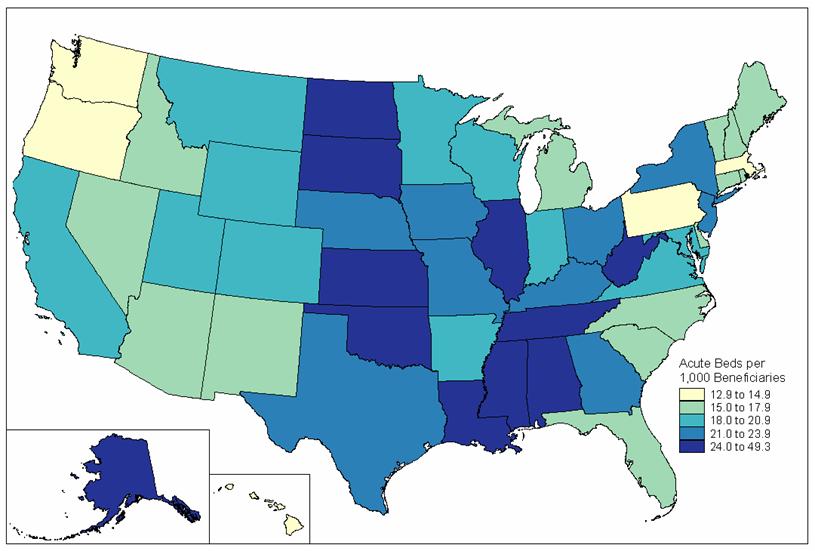 Acute Beds per 1000 Benificiaries listed by state