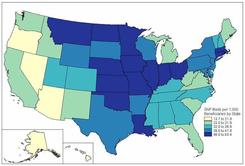 SNF beds per 1000 beneficiaries by state