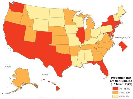 Proportion of Nonelderly who are Non-Citizens in the United States