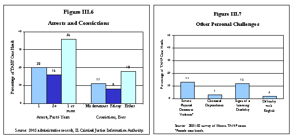 Figure III.6 Arrests and Convictions. Figure III.7 Other Personal Challenges