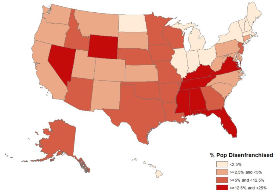 Share of African American Population Experiencing Felony Disenfranchisement by State, 2010