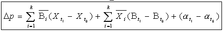 Equation to decompose the changes in characteristics and returns. Text discusses this equation.