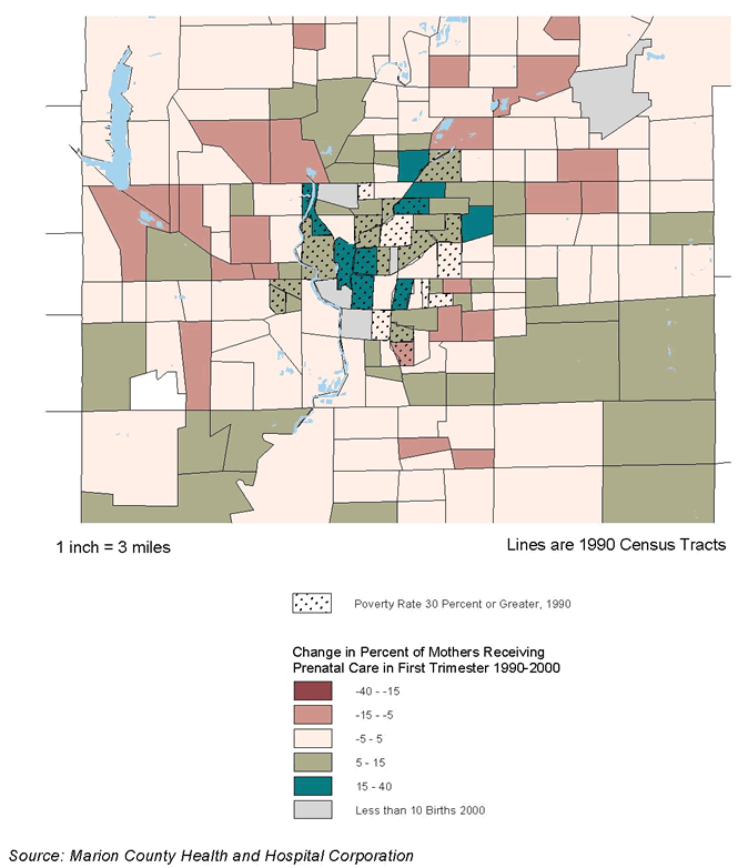 Figure 9.7 Indianapolis, IN. Changes in Early Orenatal Care 1990-2000